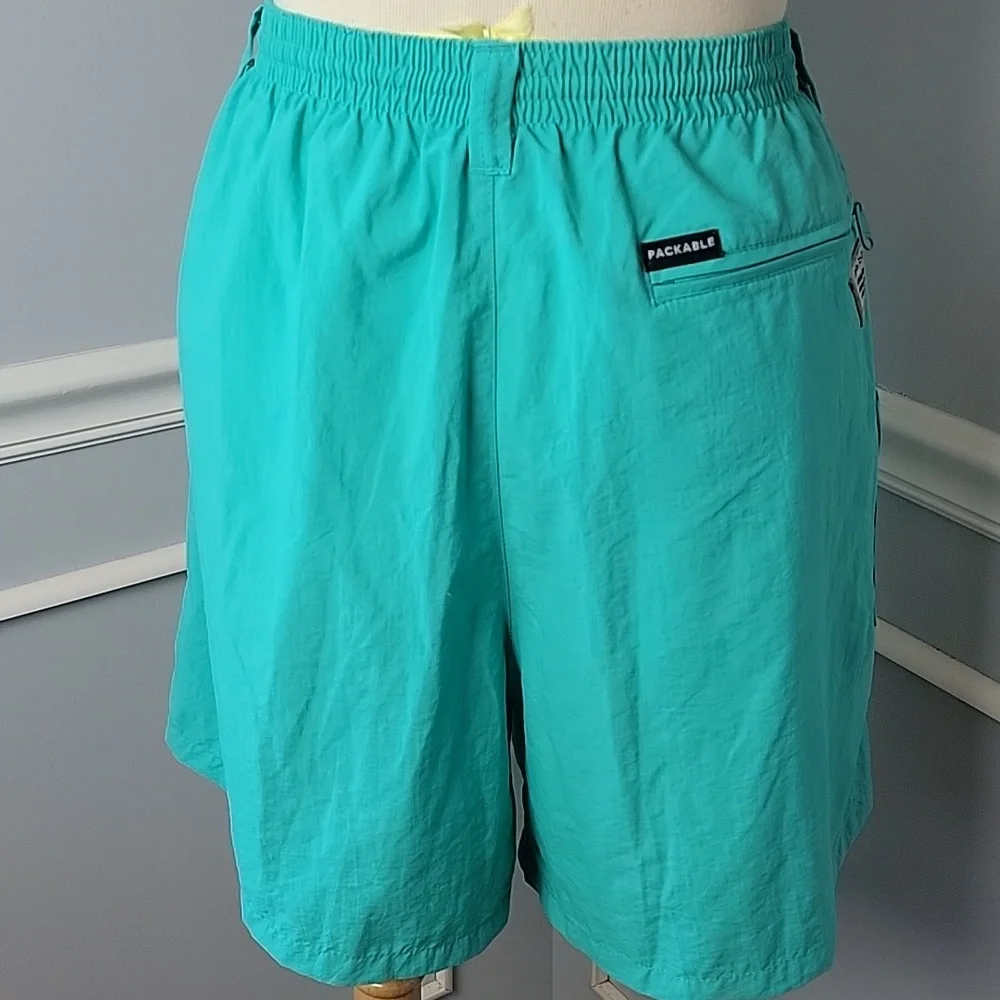 COLUMBIA PFG Omi-Shade Teal Elastic‎ Drawstring Waist Performance Swim Shorts L